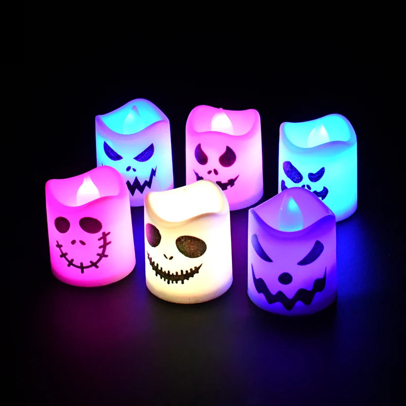 6pcs Halloween LED Ghost & Pumpkin Candle Lights – Glowing Lamps for Party, Home, Bar, and Haunted House Horror Decorations