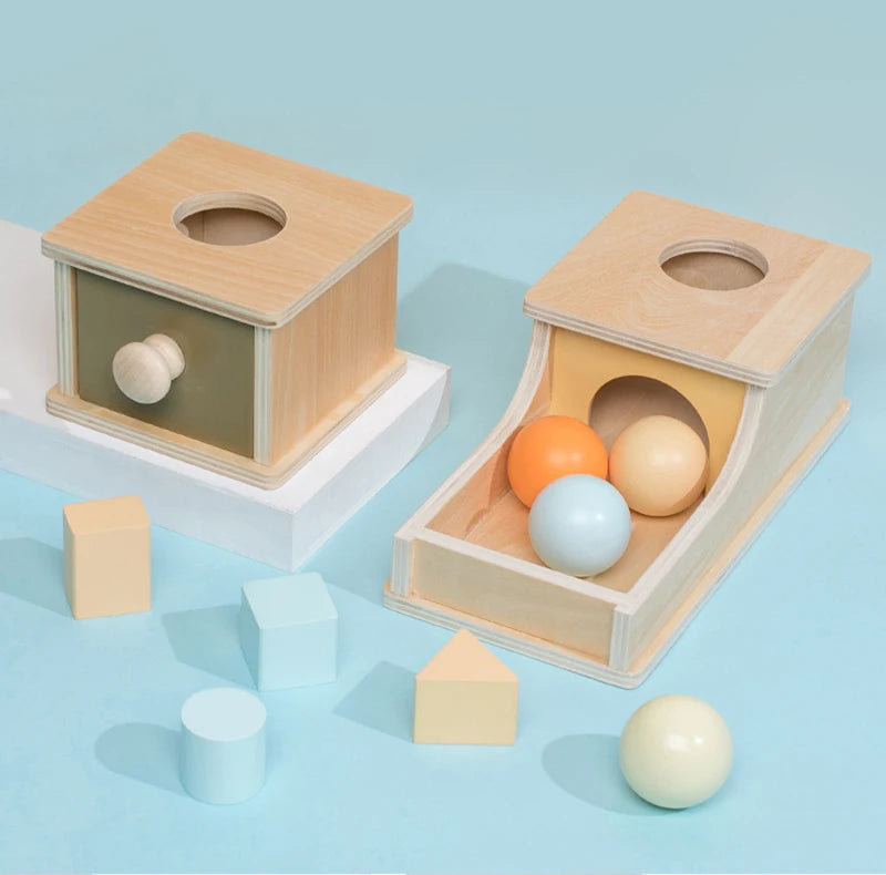 Montessori Infant Wooden Toys - Coin Ball, Busy Drum, and Color Shape Cognition Matching Set for Early Education