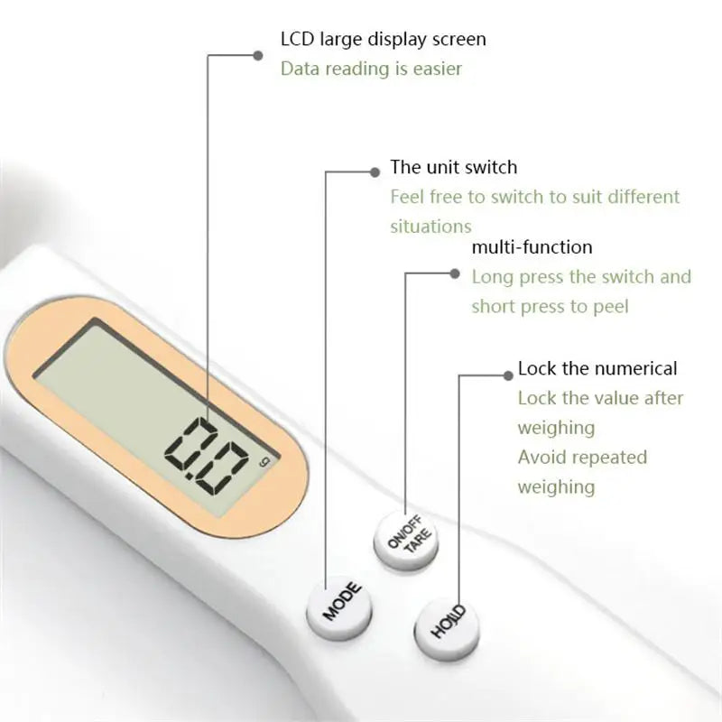 "1Pc LCD Digital Kitchen Scale Spoon - Adjustable Electronic Measuring Spoon for Precise Weighing"