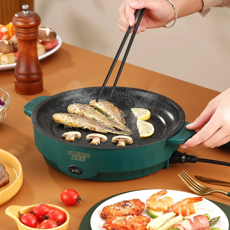 Electric MultiCooker and Frying Pan – 220V Non-Stick Cooking Machine for Barbecue, Fried Steak, Fish, and Omelettes"