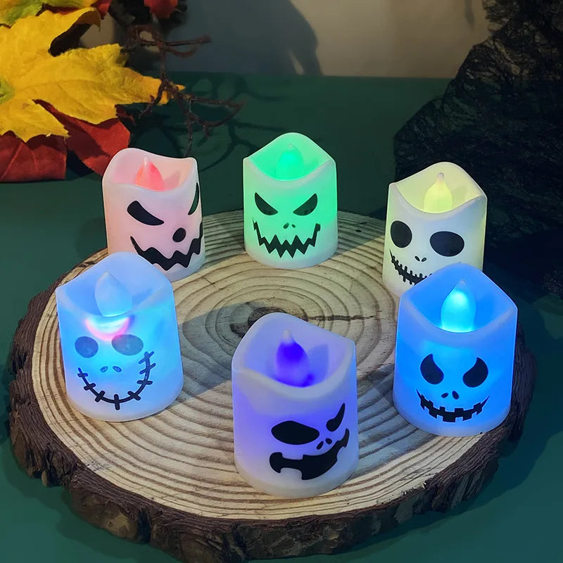 6pcs Halloween LED Ghost & Pumpkin Candle Lights – Glowing Lamps for Party, Home, Bar, and Haunted House Horror Decorations