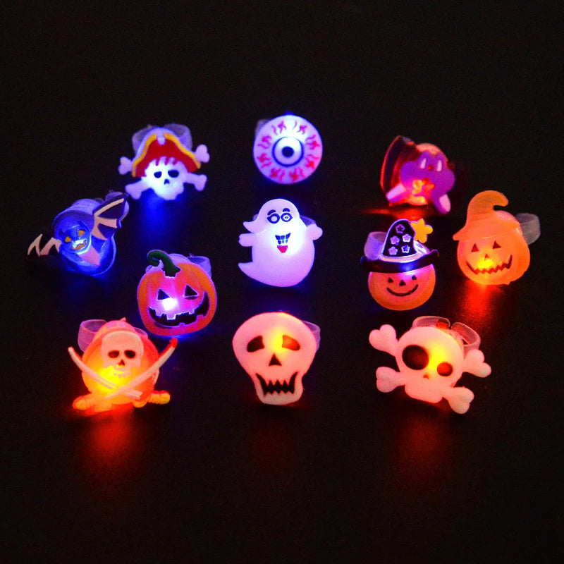 LED Halloween & Christmas Glowing Rings – Pumpkin, Ghost, Skull, Santa & Snowman Party Decorations and Kids’ Gifts