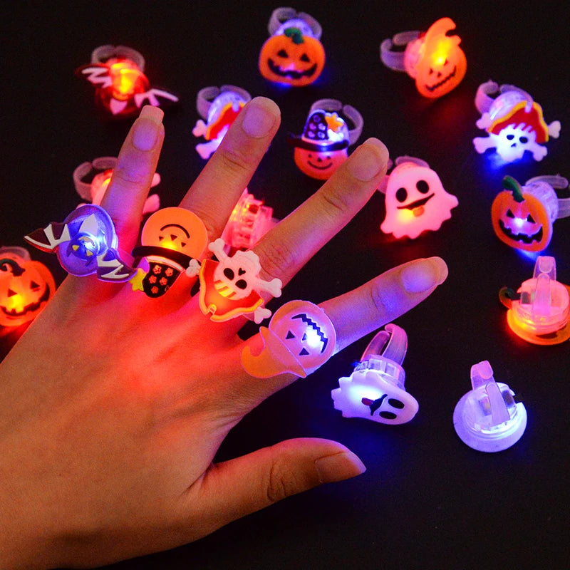 LED Halloween & Christmas Glowing Rings – Pumpkin, Ghost, Skull, Santa & Snowman Party Decorations and Kids’ Gifts