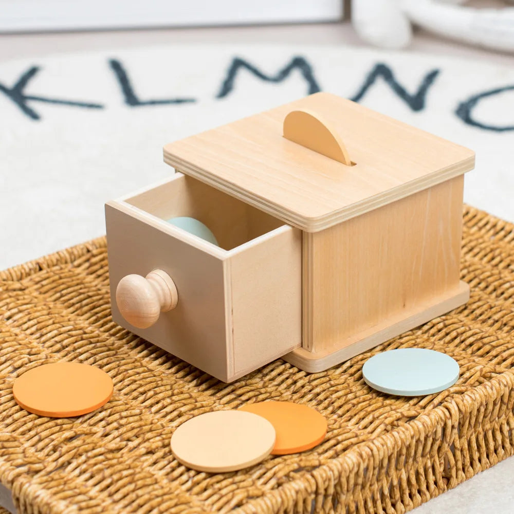 Montessori Infant Wooden Toys - Coin Ball, Busy Drum, and Color Shape Cognition Matching Set for Early Education