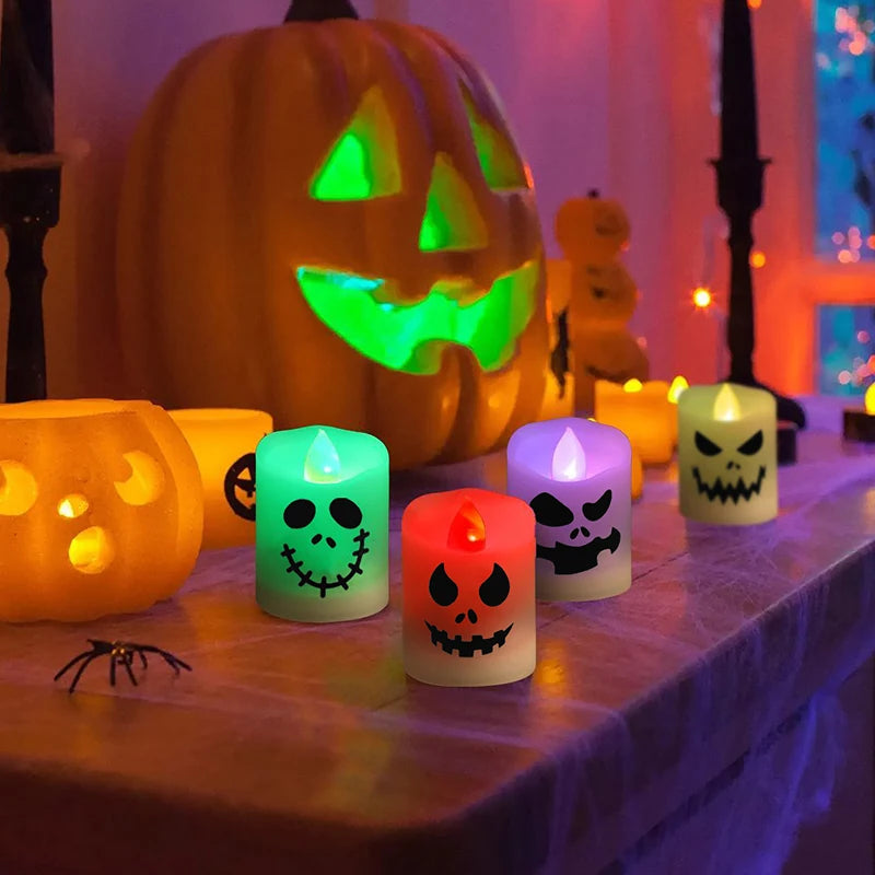 6pcs Halloween LED Ghost & Pumpkin Candle Lights – Glowing Lamps for Party, Home, Bar, and Haunted House Horror Decorations