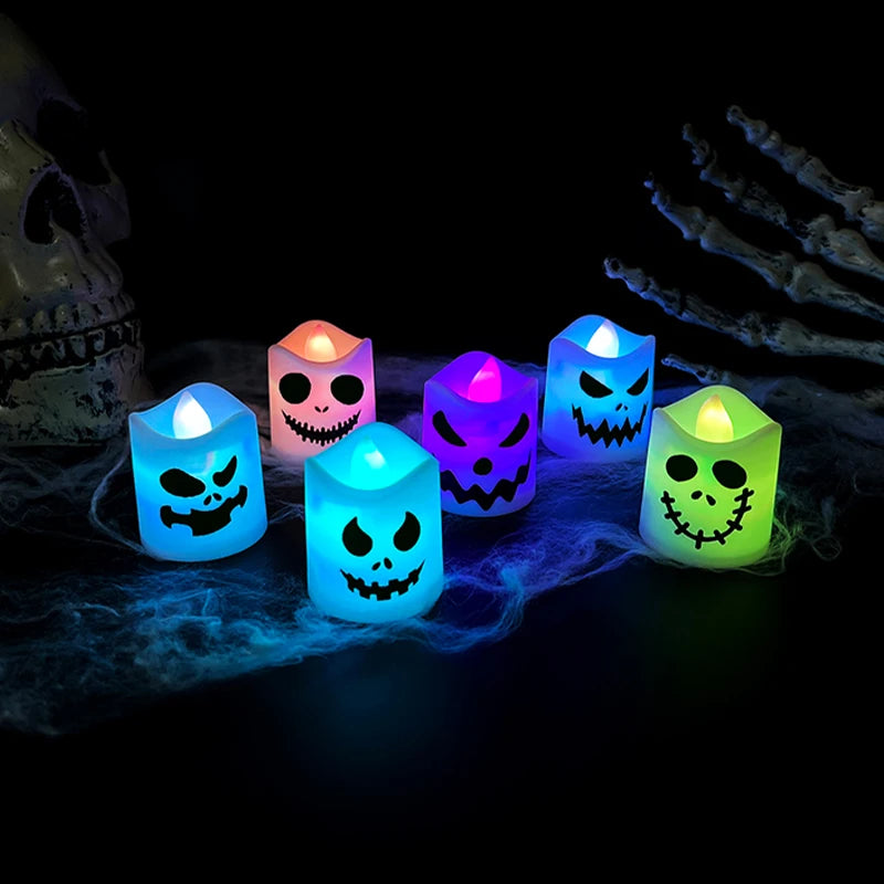 6pcs Halloween LED Ghost & Pumpkin Candle Lights – Glowing Lamps for Party, Home, Bar, and Haunted House Horror Decorations