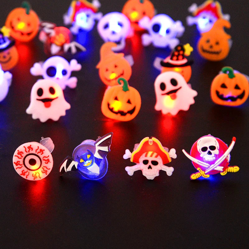 LED Halloween & Christmas Glowing Rings – Pumpkin, Ghost, Skull, Santa & Snowman Party Decorations and Kids’ Gifts