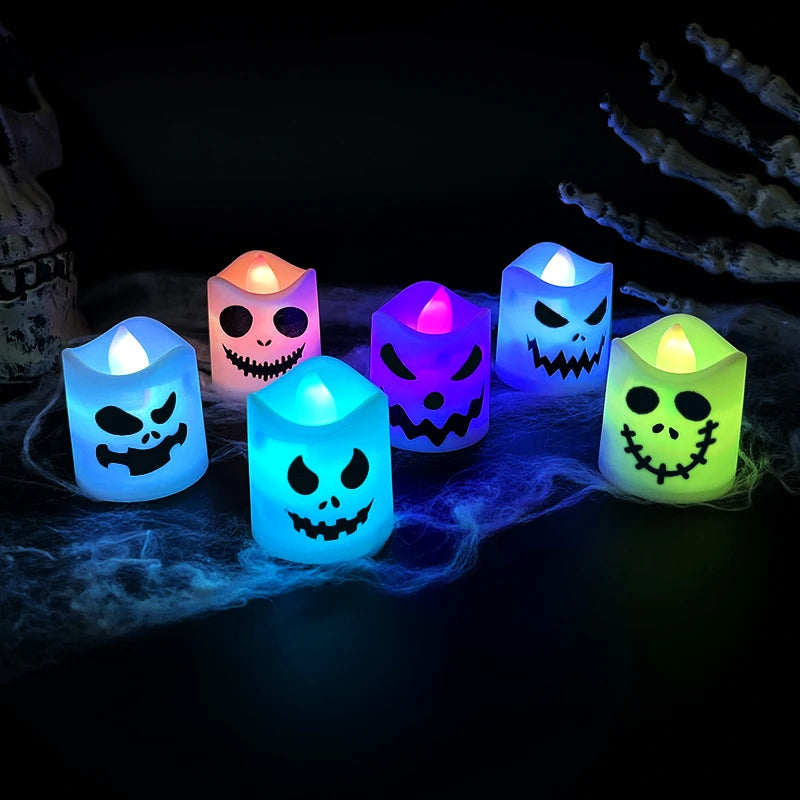 6pcs Halloween LED Ghost & Pumpkin Candle Lights – Glowing Lamps for Party, Home, Bar, and Haunted House Horror Decorations