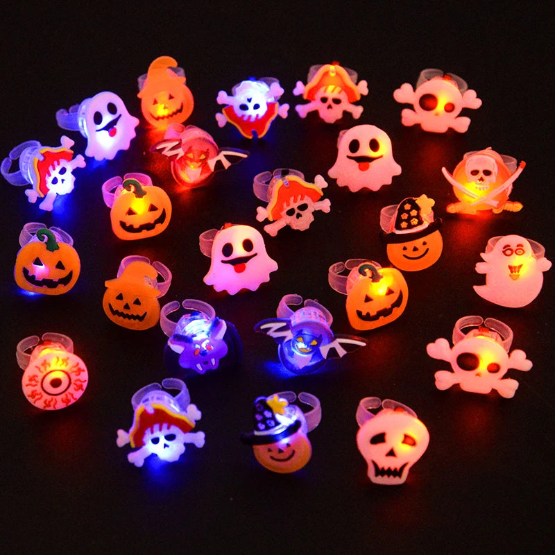 LED Halloween & Christmas Glowing Rings – Pumpkin, Ghost, Skull, Santa & Snowman Party Decorations and Kids’ Gifts