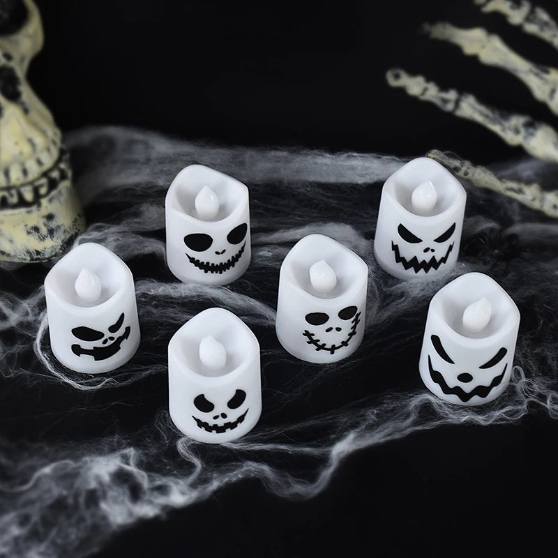 6pcs Halloween LED Ghost & Pumpkin Candle Lights – Glowing Lamps for Party, Home, Bar, and Haunted House Horror Decorations