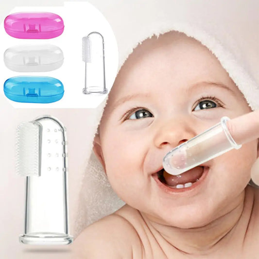 The 2-piece Baby Thumb Sleeve Toothbrush set, which includes a box, is a practical tool designed for maintaining infants' oral hygiene.