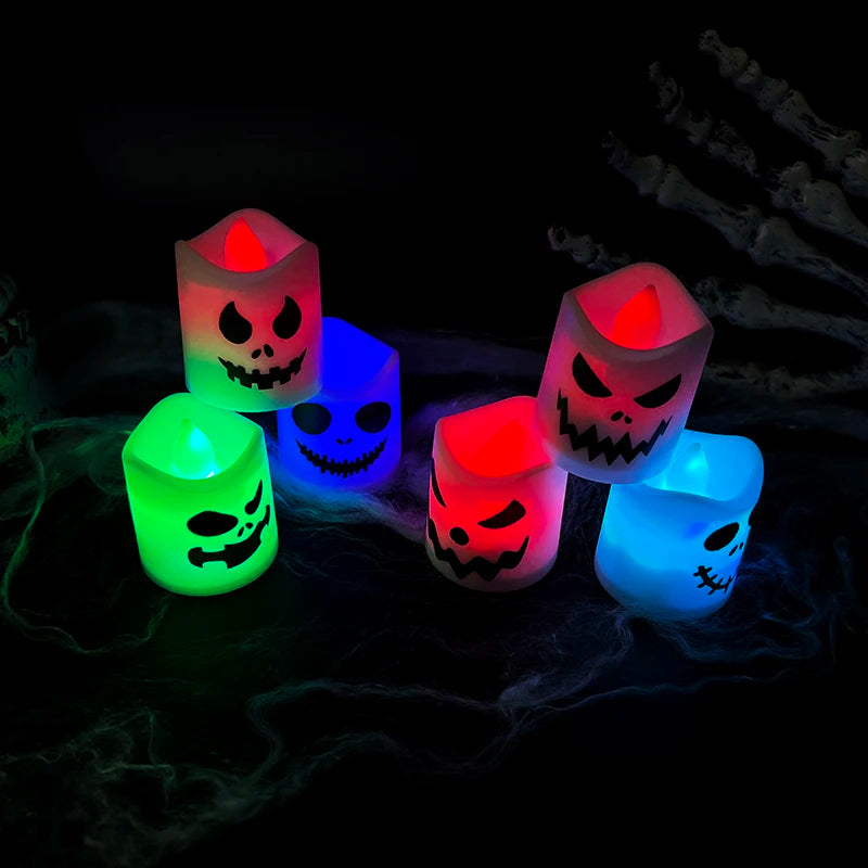 6pcs Halloween LED Ghost & Pumpkin Candle Lights – Glowing Lamps for Party, Home, Bar, and Haunted House Horror Decorations