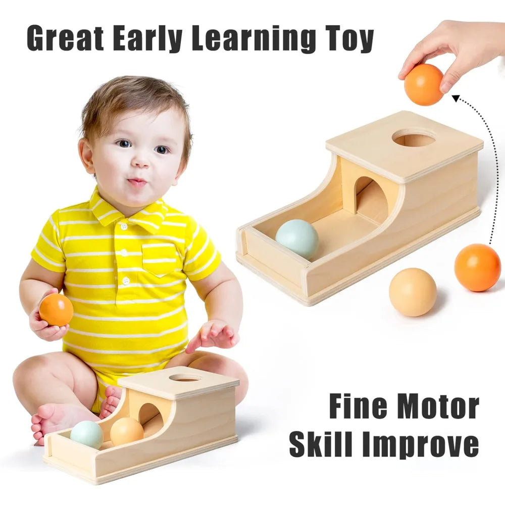 Montessori Infant Wooden Toys - Coin Ball, Busy Drum, and Color Shape Cognition Matching Set for Early Education