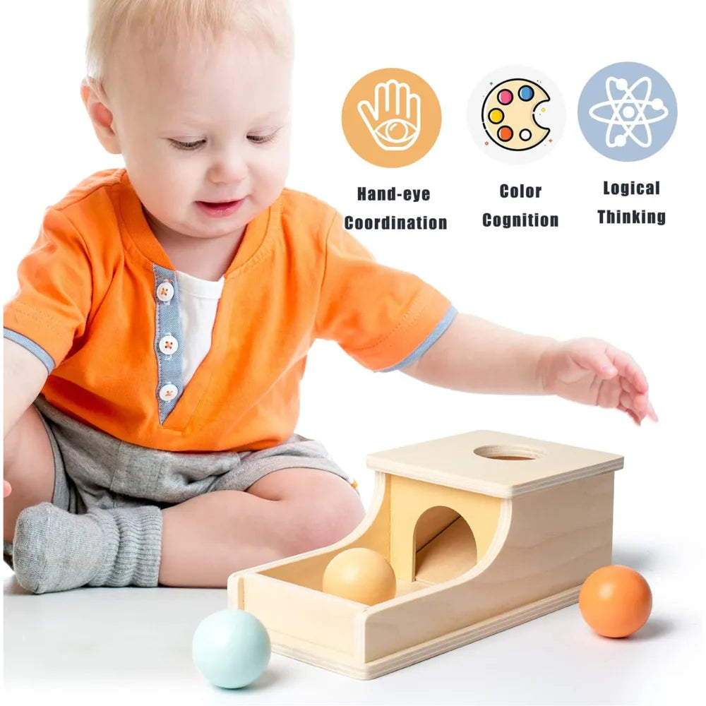 Montessori Infant Wooden Toys - Coin Ball, Busy Drum, and Color Shape Cognition Matching Set for Early Education