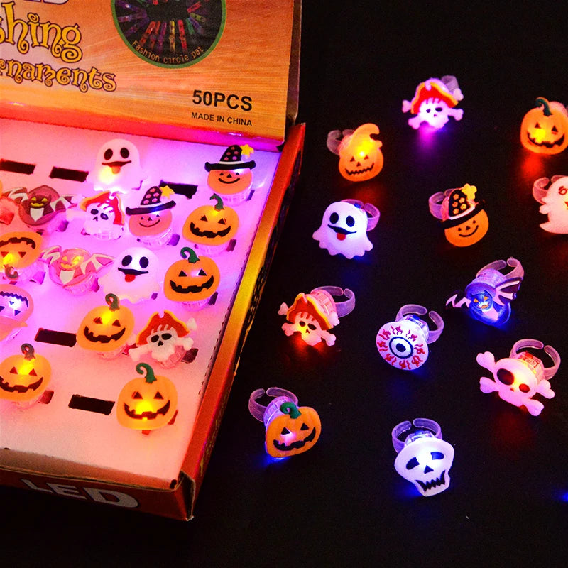 LED Halloween & Christmas Glowing Rings – Pumpkin, Ghost, Skull, Santa & Snowman Party Decorations and Kids’ Gifts