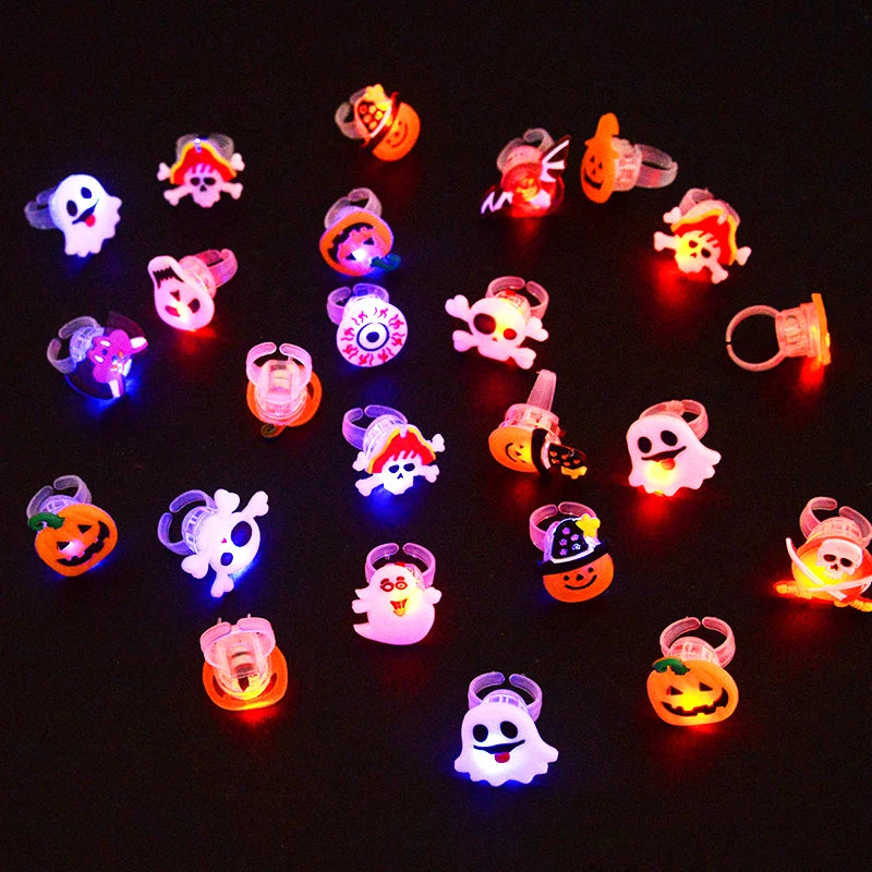 LED Halloween & Christmas Glowing Rings – Pumpkin, Ghost, Skull, Santa & Snowman Party Decorations and Kids’ Gifts