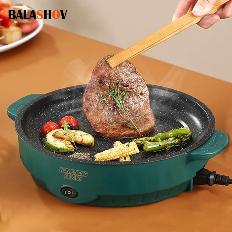 Electric MultiCooker and Frying Pan – 220V Non-Stick Cooking Machine for Barbecue, Fried Steak, Fish, and Omelettes"