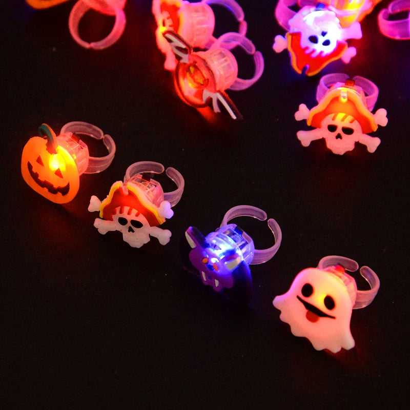 LED Halloween & Christmas Glowing Rings – Pumpkin, Ghost, Skull, Santa & Snowman Party Decorations and Kids’ Gifts