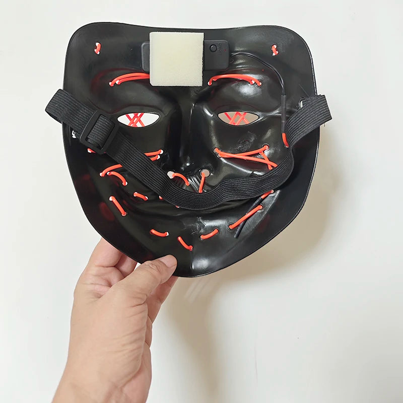 Wireless LED Glowing Purge Mask – Scary Neon Light-Up Cosplay and Halloween Party Costume Accessory