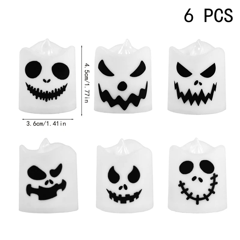 6pcs Halloween LED Ghost & Pumpkin Candle Lights – Glowing Lamps for Party, Home, Bar, and Haunted House Horror Decorations