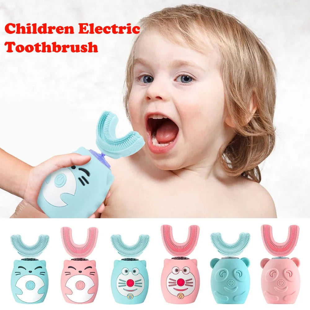 Children's Sonic Electric Toothbrush: 360-Degree U-Shaped Silicone, USB Rechargeable, Intelligent Toothbrush for Kids