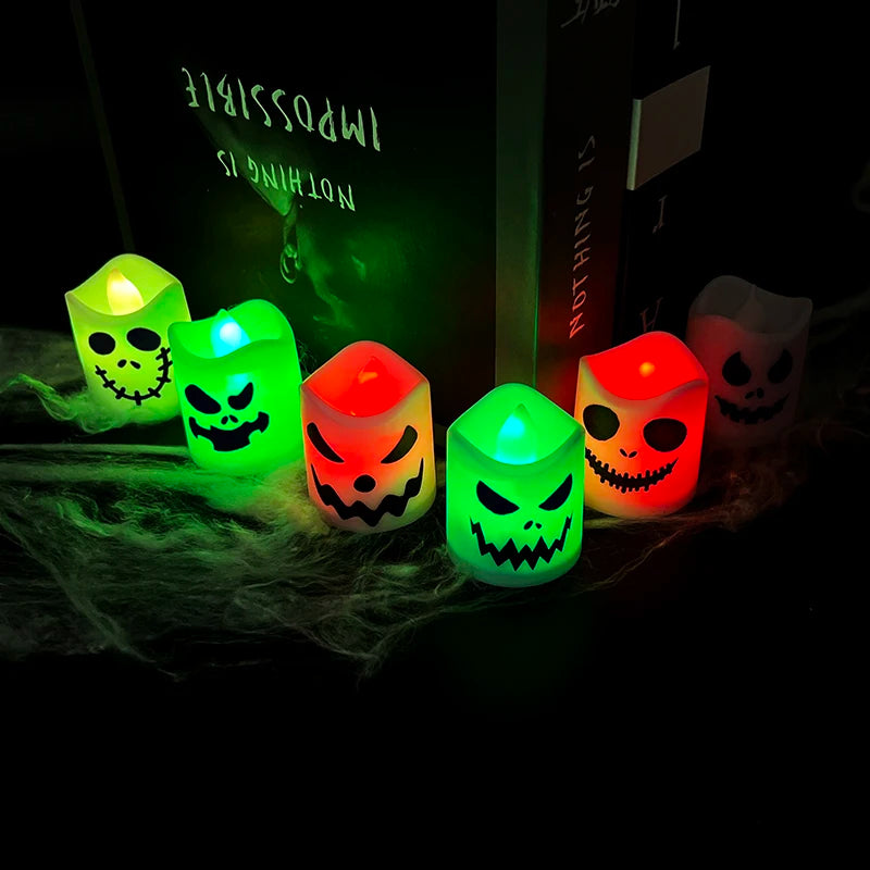 6pcs Halloween LED Ghost & Pumpkin Candle Lights – Glowing Lamps for Party, Home, Bar, and Haunted House Horror Decorations