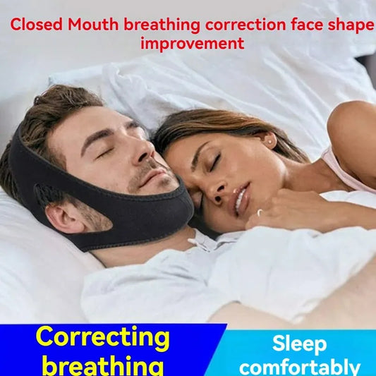 Stop Snoring with Comfort: Black Anti-Snoring Chin Strap for Open Mouth Breathers