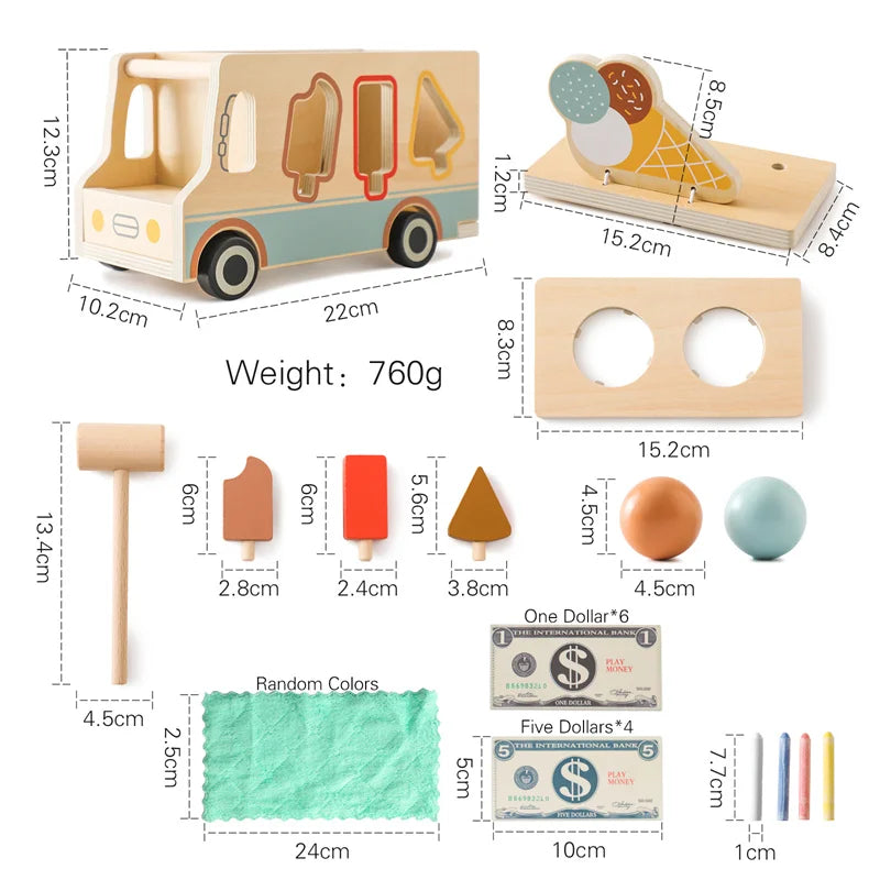 Wooden Rocket 5-in-1 Toy Set - Multifunctional Shape Cognitive Toy and Beaded Montessori Activity for Babies