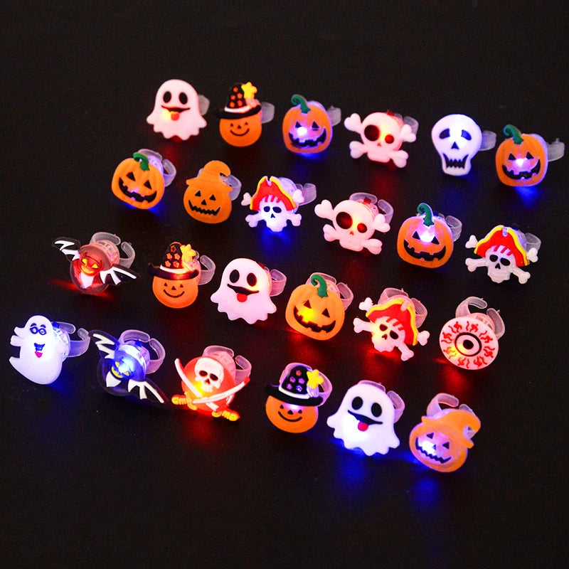 LED Halloween & Christmas Glowing Rings – Pumpkin, Ghost, Skull, Santa & Snowman Party Decorations and Kids’ Gifts