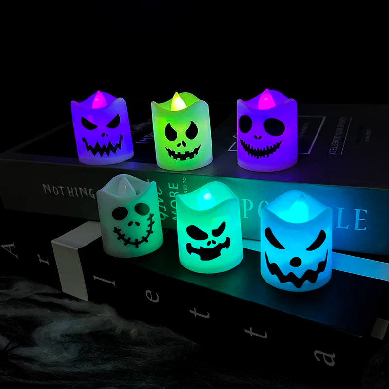 6pcs Halloween LED Ghost & Pumpkin Candle Lights – Glowing Lamps for Party, Home, Bar, and Haunted House Horror Decorations