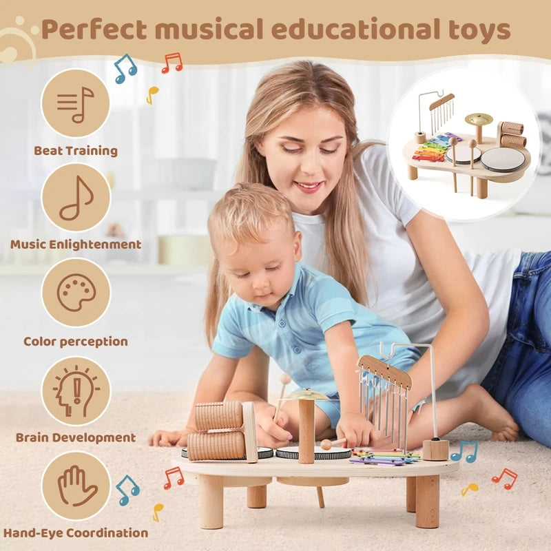 Wooden Rocket 5-in-1 Toy Set - Multifunctional Shape Cognitive Toy and Beaded Montessori Activity for Babies