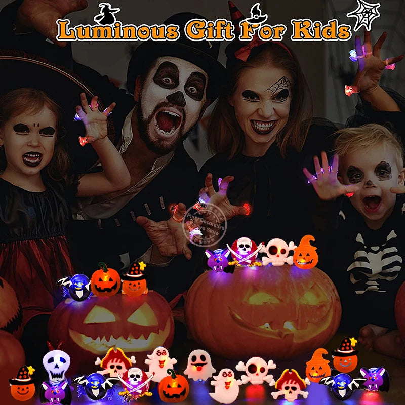 LED Halloween & Christmas Glowing Rings – Pumpkin, Ghost, Skull, Santa & Snowman Party Decorations and Kids’ Gifts