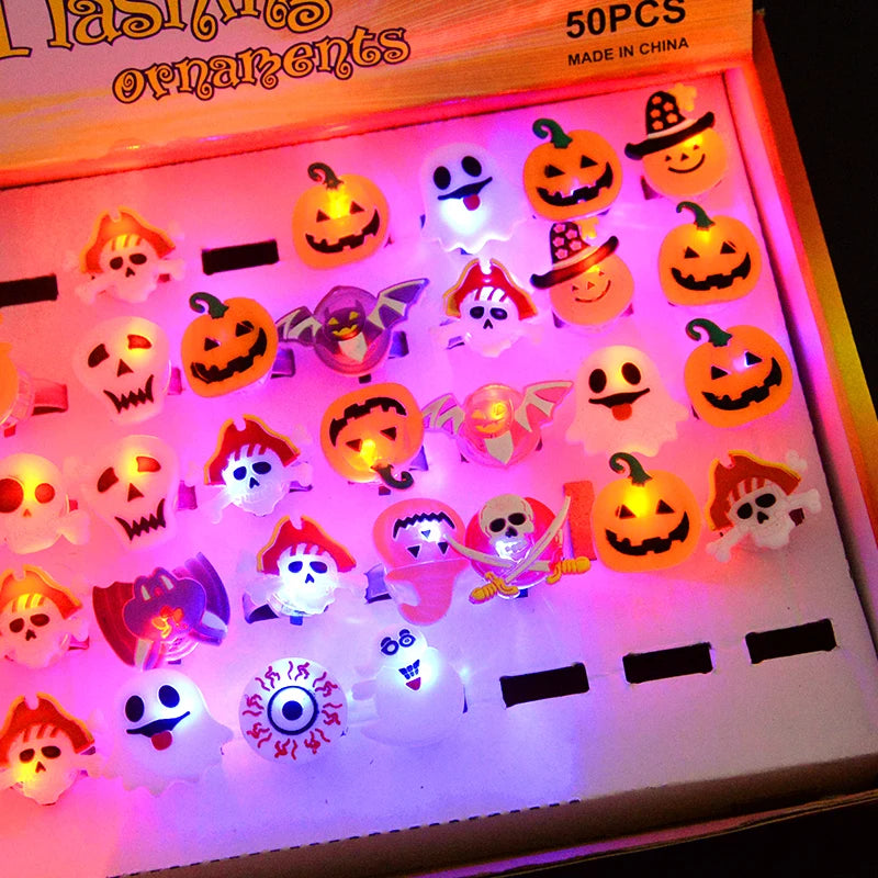 LED Halloween & Christmas Glowing Rings – Pumpkin, Ghost, Skull, Santa & Snowman Party Decorations and Kids’ Gifts