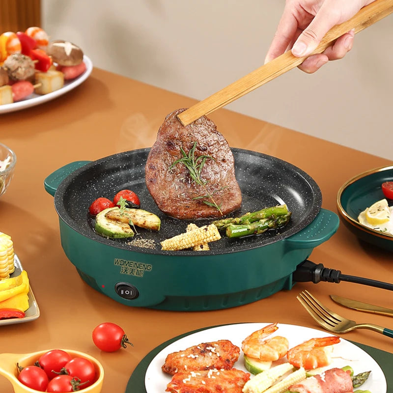 Electric MultiCooker and Frying Pan – 220V Non-Stick Cooking Machine for Barbecue, Fried Steak, Fish, and Omelettes"